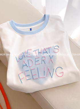 ader error small夏季新款短袖女T恤小清新刺绣字母撞色显瘦上衣