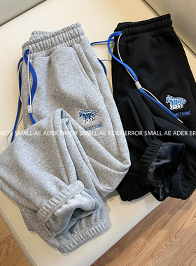 ader error small加绒裤子冬季狐狸刺绣抽绳加厚卫裤男女休闲长裤