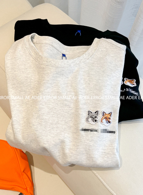 ader error small春季狐狸刺绣短袖T恤简约百搭宽松圆领男女情侣