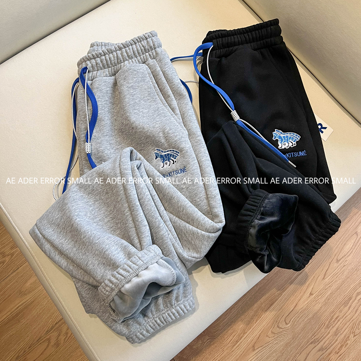 正品ader松紧腰狐狸刺绣长裤