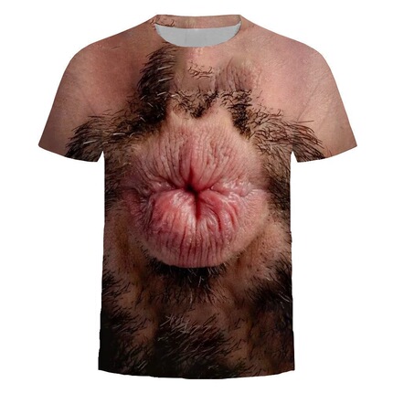 Summer New Style Sand Sculpture Abstract Funny Lips Pattern Trendy Fashion Series 3D Printed Round Neck Men's and Women's T-Shirts