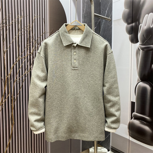 高品质复古长袖 秋冬季 翻领卫衣男宽松休闲设计感时尚 美式 上衣 新款