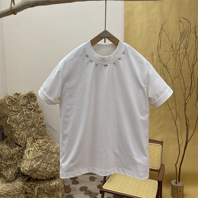 夏季美式重磅柳钉圆领男士T恤