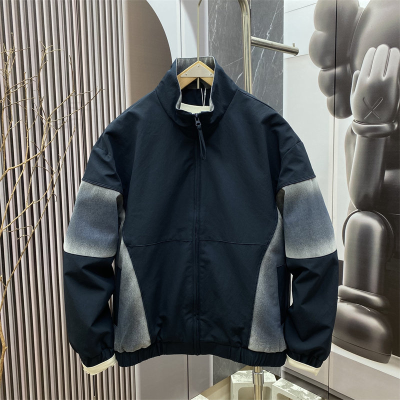 春季新款美式复古立领撞色拼接夹克男宽松轻奢设计感休闲外套潮流,男装,夹克,淘宝优惠券,粉丝福利购,淘宝优惠卷
