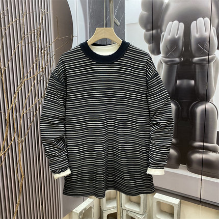 春季新款美式潮牌重磅宽松条纹长袖卫衣男女同款小众设计感上衣潮
