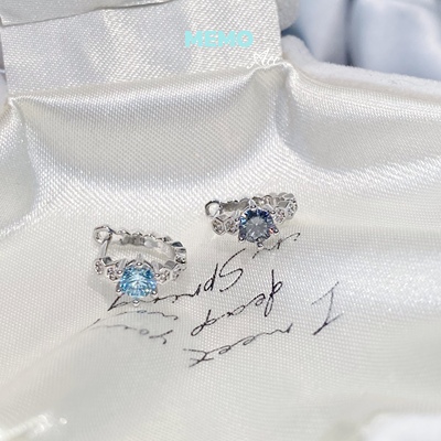 【MEMO】寂静蓝调 满钻蜂巢设计感时尚百搭耳圈耳扣E241