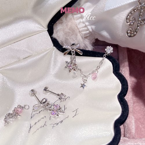 【MEMO】雪绒花语 小众双耳洞设计感耳骨链耳骨钉 E377