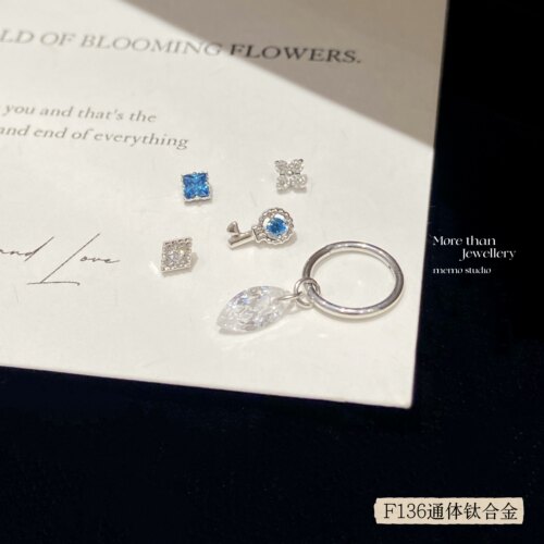 MEMO Klein 娜娜同款镀白金马眼耳圈F136内螺旋钛合金耳骨钉 M009