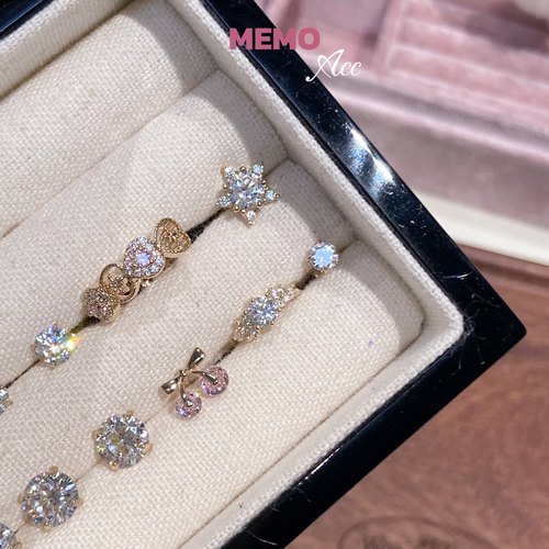 【MEMO】粉金甜心 咖啡金蕾丝爱心设计款百搭耳骨钉DS153