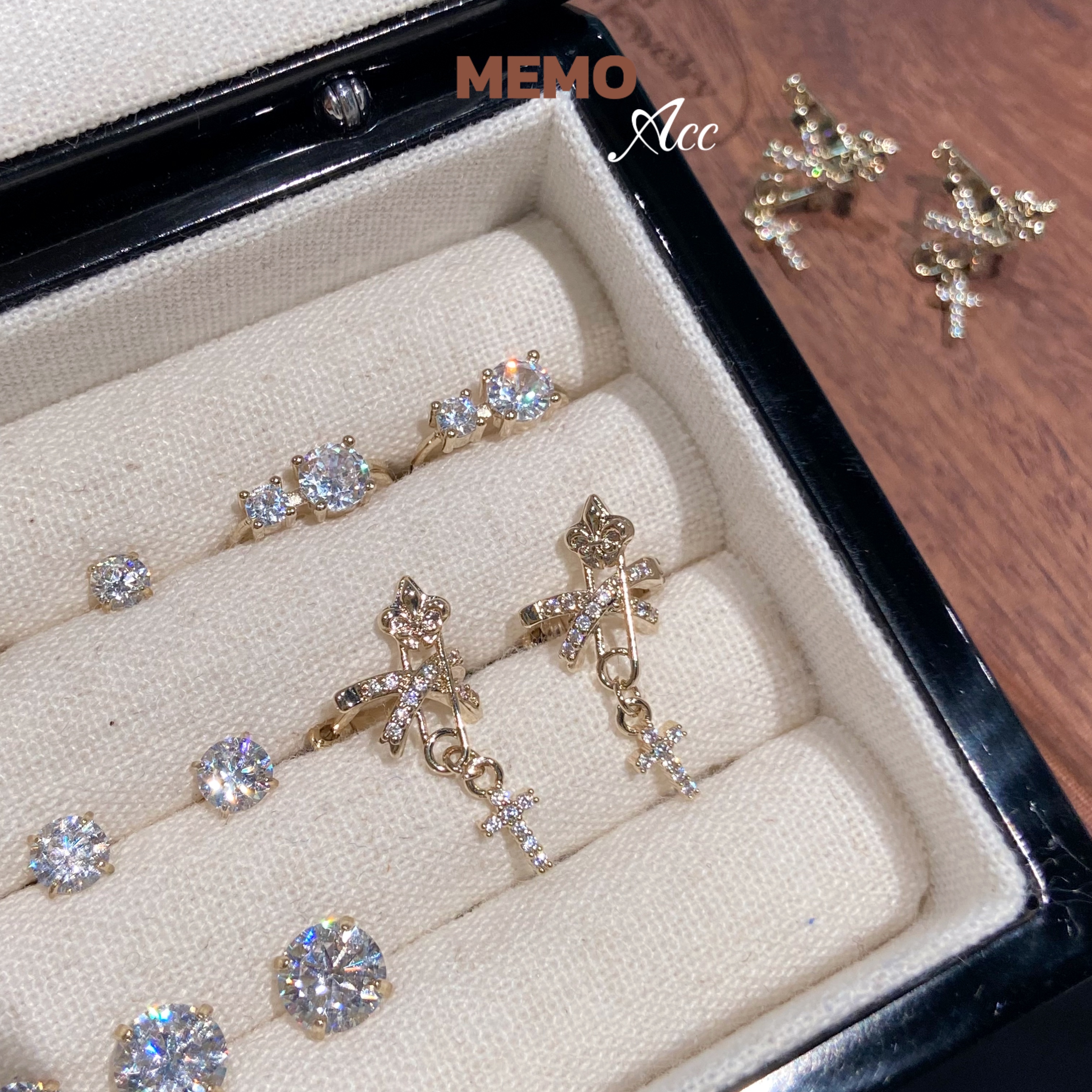 【MEMO】圣鸢之誓 咖啡金系列别针十字架设计感耳圈E035