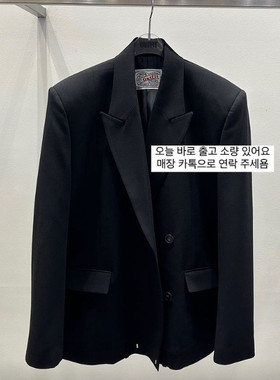 outfit 韩国代购新款女装黑色西服宽松双排扣西装外套