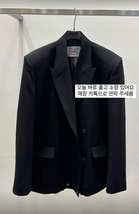 outfit 韩国代购新款女装黑色西服宽松双排扣西装外套