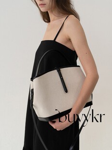 buyykr | KINDERSALMON 23春韩国设计师品牌皮革镶边帆布斜挎包