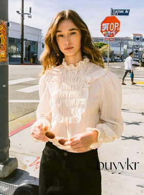 buyykr | VITALSIGN 23春季韩国设计师品牌衬衫雪纺褶边立领