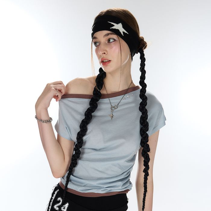 LARTIGENT  25SS新品一字肩短袖T恤