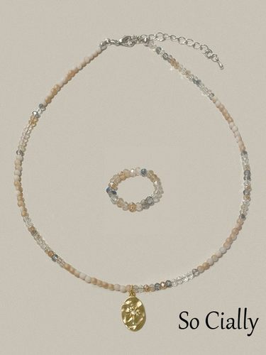 PARTEZ小粒水晶带吊牌项链+戒指