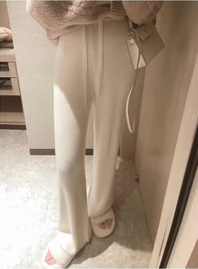 revers  羊绒针织阔腿裤女秋冬新款高腰垂感宽松显瘦直筒休闲