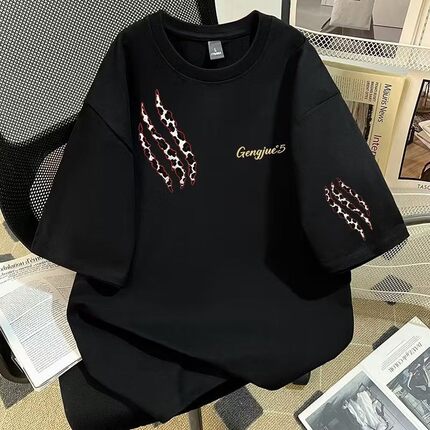 青少年童装100%纯棉爪痕印花短袖圆领男女童夏季百搭潮流学生上衣