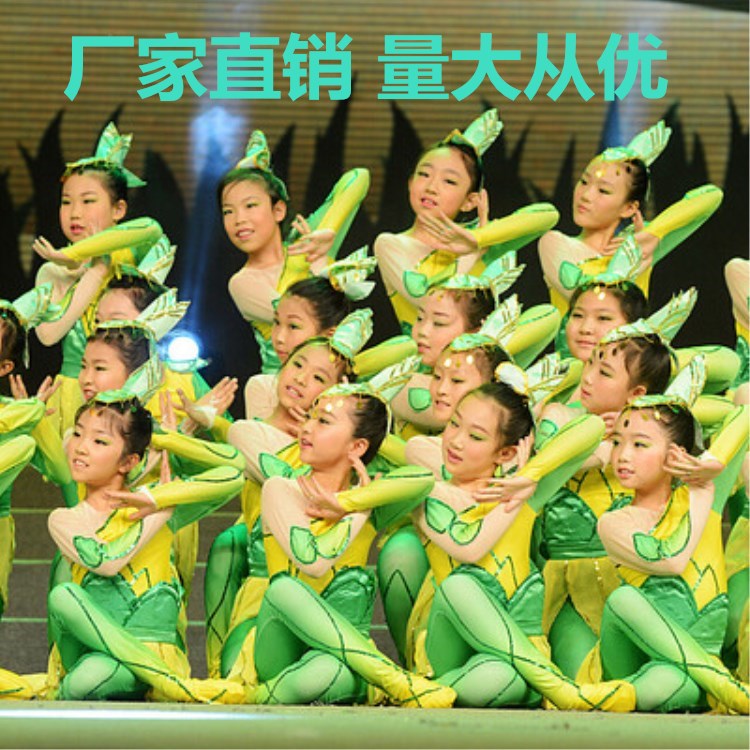 儿童笋儿尖尖舞蹈服装成人舞台表演服小荷风采演出服绿色舞蹈裙