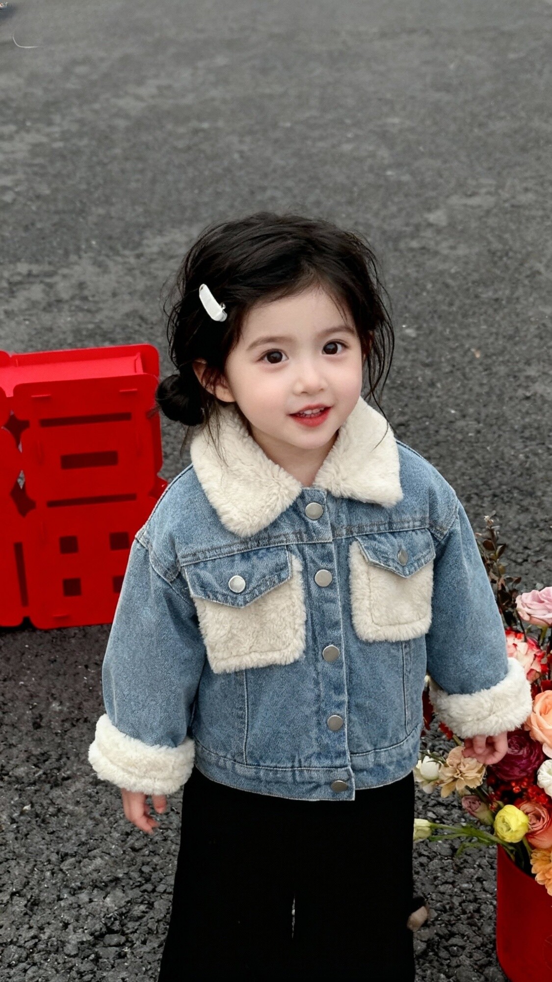 女童毛牛仔外套2026冬季新款儿童韩版时尚中小童洋气加绒加厚上衣
