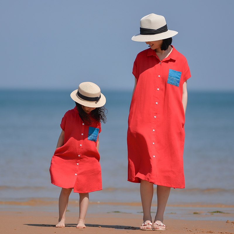 小乐往原创亲子装 桃花鱼婆婆 夏棉大红色海边拍照度假母女连衣裙怎么样,好用不?