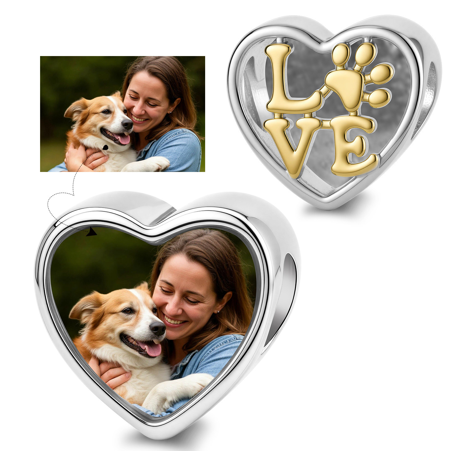 LOVE 狗爪印爱心定制照片散珠子刻字DIY手链配饰潮流宠物纪念礼物