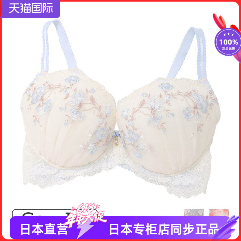 NARUE大码圆杯内衣女聚拢收副乳防外扩透明薄纱刺绣蕾丝文胸18521