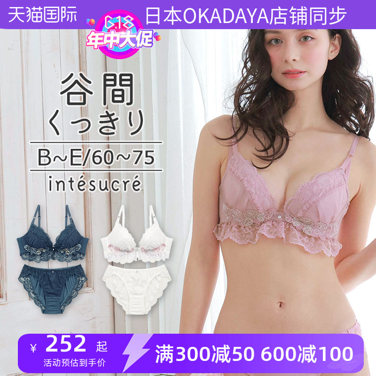 日本安秀麗輕奢輕紗深V聚攏厚杯小胸厚杯顯大文胸套裝女內(nèi)衣 378