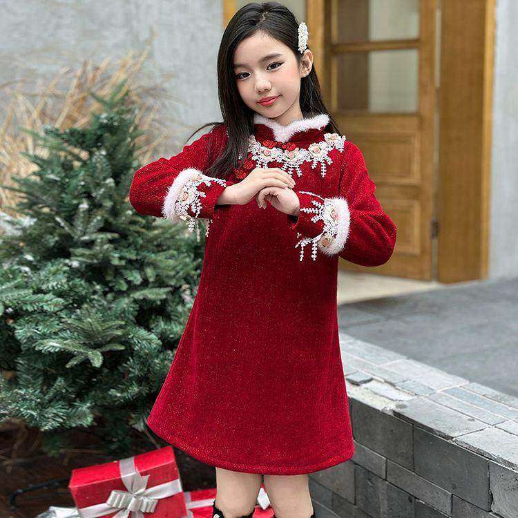 女童旗袍裙新年连衣裙新中式礼服裙红色过年女大童冬季儿童拜年服,童装/婴儿装/亲子装,旗袍,淘宝优惠券,粉丝福利购,淘宝优惠卷