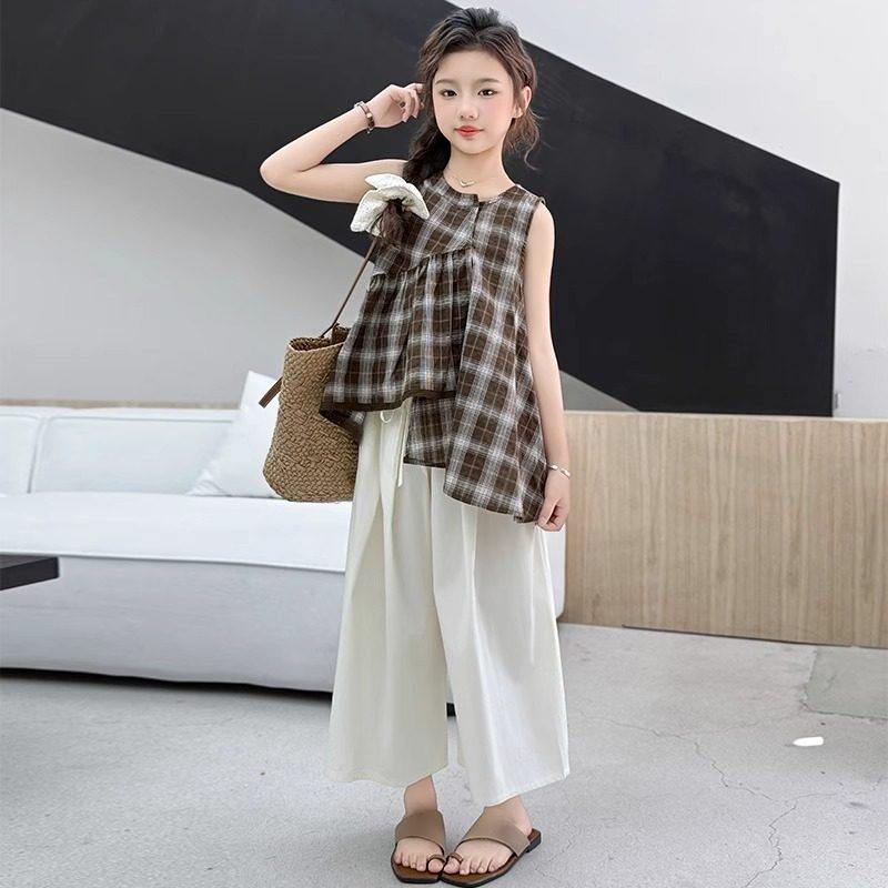 女童夏装洋气格子无袖套装2025新款韩版中大儿童夏季阔腿裤两件套,童装/婴儿装/亲子装,套装,淘宝优惠券,粉丝福利购,淘宝优惠卷