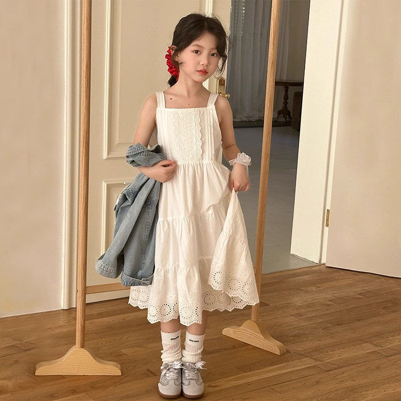 女童连衣裙夏季2025新款女孩夏天裙子中大童时尚洋气白色吊带裙薄,童装/婴儿装/亲子装,连衣裙,淘宝优惠券,粉丝福利购,淘宝优惠卷