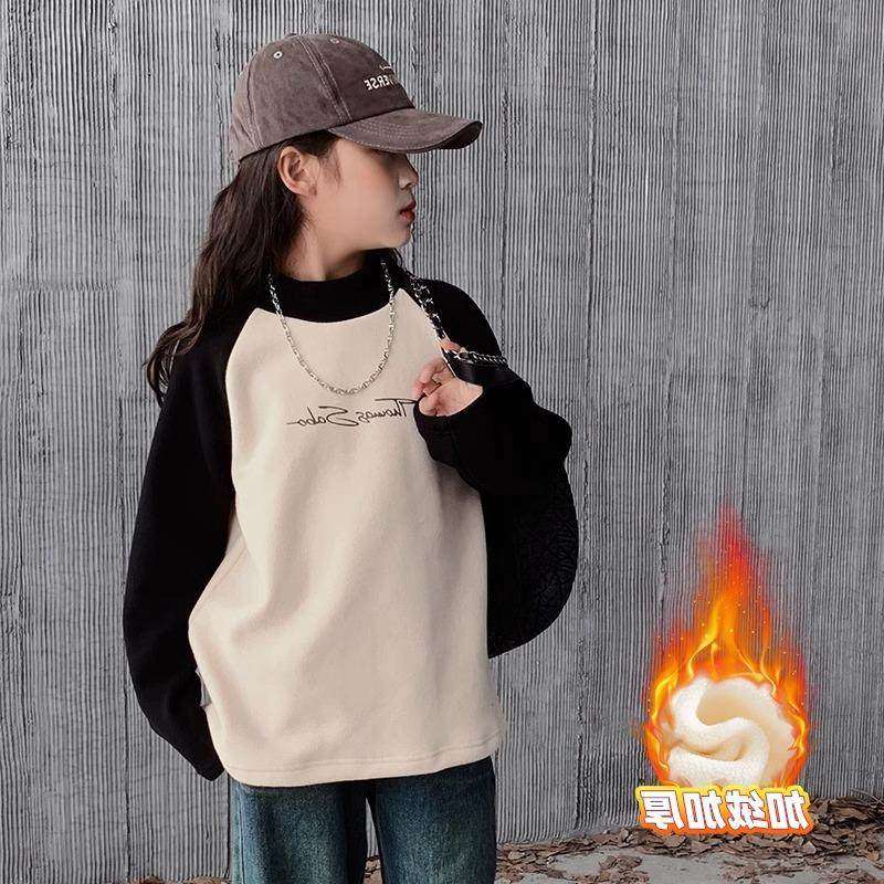 女童长袖T恤秋冬季韩版小女孩时尚拼色加绒打底衫中大童内搭上衣,童装/婴儿装/亲子装,T恤,淘宝优惠券,粉丝福利购,淘宝优惠卷