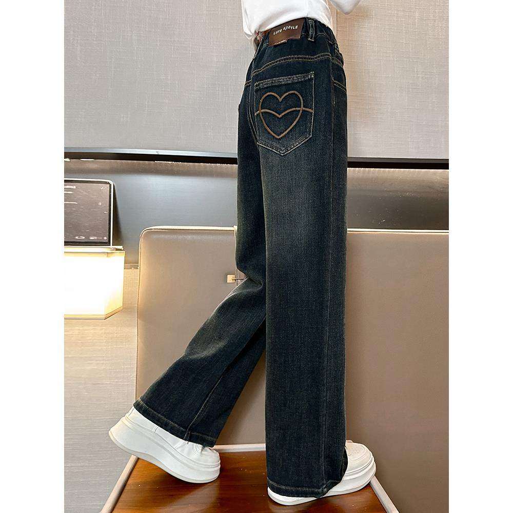 女童冬季加绒裤子2025新款冬装12岁大童刺绣一体绒儿童牛仔阔腿裤,童装/婴儿装/亲子装,儿童牛仔裤,淘宝优惠券,粉丝福利购,淘宝优惠卷