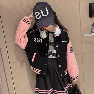 女童棒球服套装春秋冬季中大童儿童加绒加厚学院风外套裙子两件套