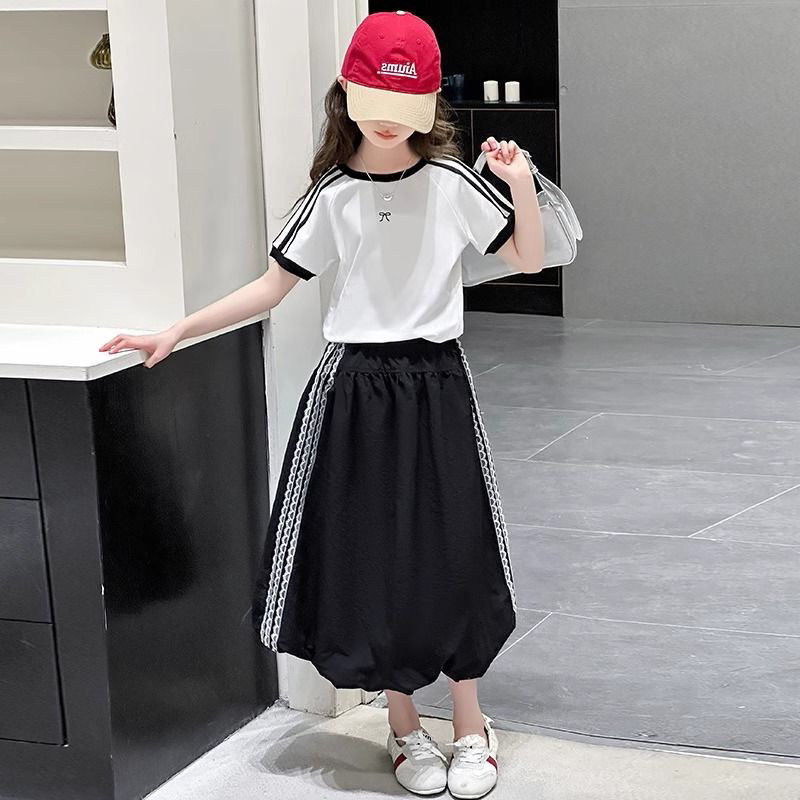 女童网红短袖套装夏季2025新款中大童休闲百搭上衣半身裙两件套薄,童装/婴儿装/亲子装,套装,淘宝优惠券,粉丝福利购,淘宝优惠卷