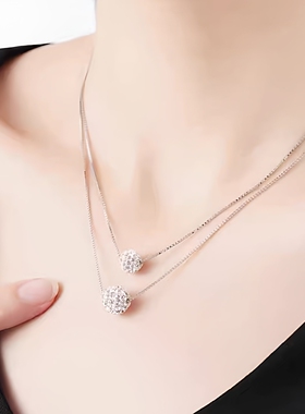 纯银满钻香巴拉圆珠双层项链女