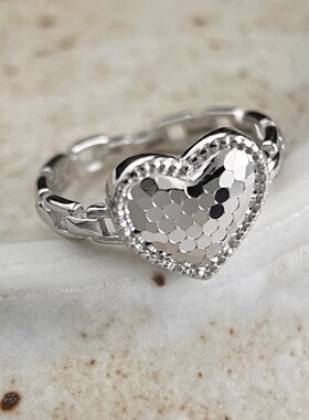 S925纯银爱心碎碎冰戒指女生