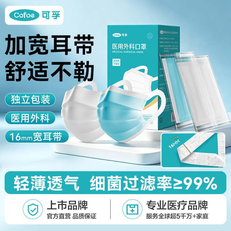 可孚成人医用外科一次性医疗口罩图片