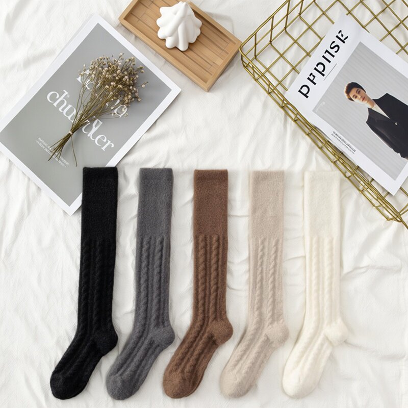 冬天袜子女春秋款纯棉保暖加长中筒袜显瘦小腿袜诸暨毛圈加绒长袜