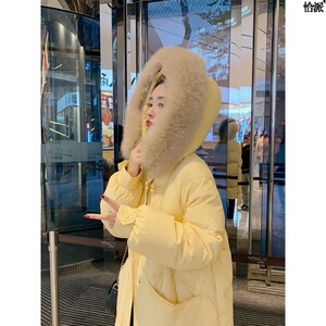 2023年女款羽绒棉服新款爆款中长款棉衣带大毛领加厚宽松冬季棉袄