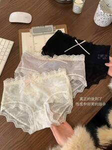 性感纯欲风蕾丝内裤女无痕心机网纱内裤纯棉高弹力中腰女士三角裤