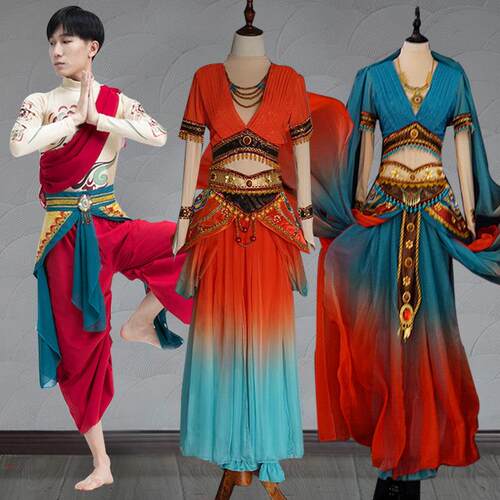 出租远古的呼唤敦煌舞蹈服装男石壁绝响群舞千手观音舞蹈服租赁