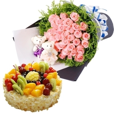 天津南开区白堤路风荷园时代奥城长虹公园玫瑰生日蛋糕鲜花店同城