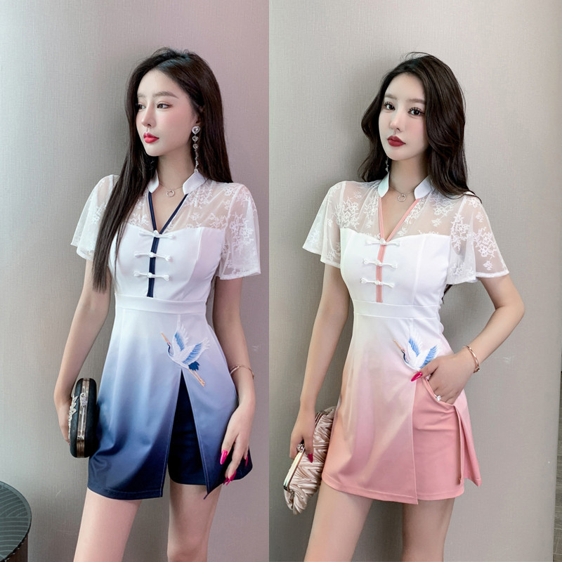 足浴技师连衣裙中国风夜店女装两件套足疗按摩桑拿工作服显瘦短裙