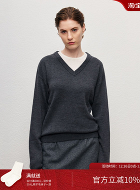 SURONG全羊毛圆领针织套衫女高级设计感  秋冬假两件宽松舒适上衣