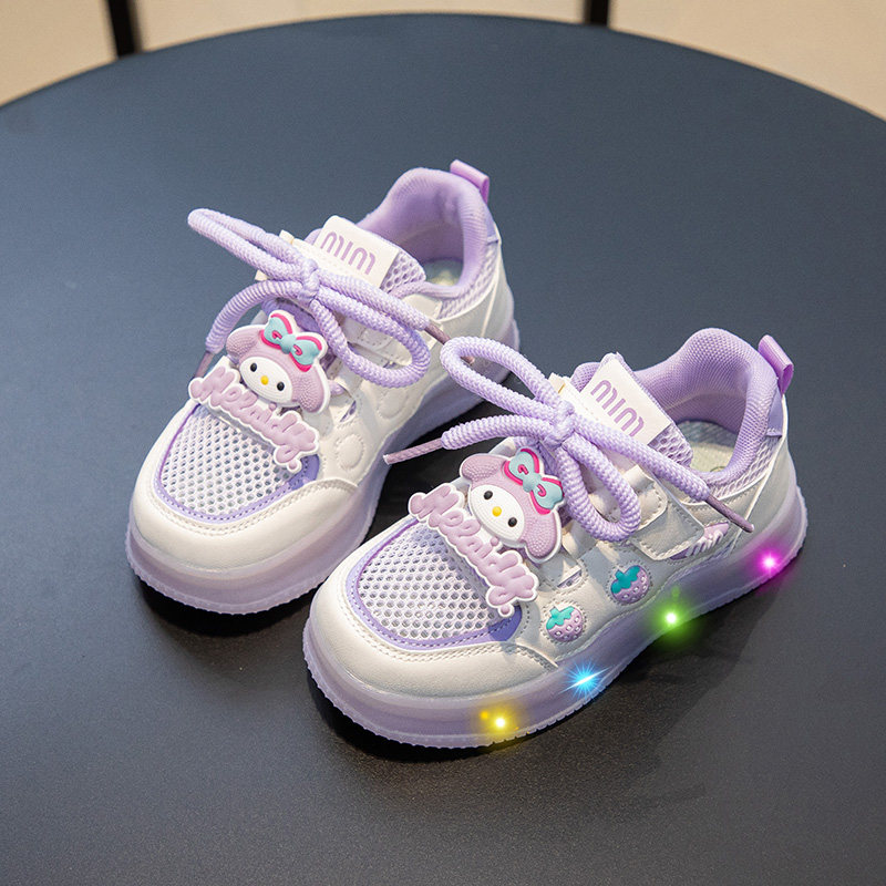 女童夏季运动网面镂空透气宝宝公主鞋儿童亮灯发光女孩美乐蒂板鞋