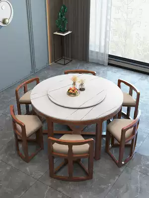 Round dining table and chair combination rock board light luxury household small apartment invisible marble dining table modern Simple 6 in 1