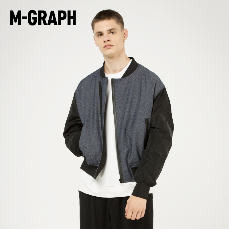 M-GRAPH卓卡潮牌男装春款简约时尚撞色棒球服宽松显瘦夹克外套潮