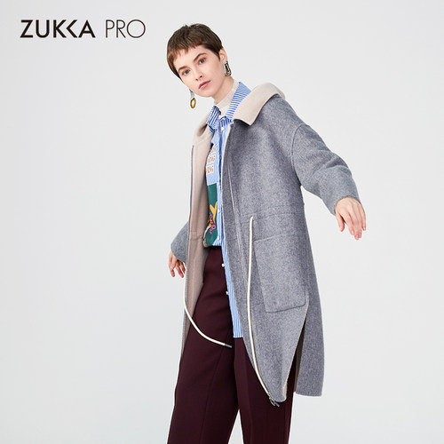 ZUKKAPRO毛呢外套卓卡撞色连帽