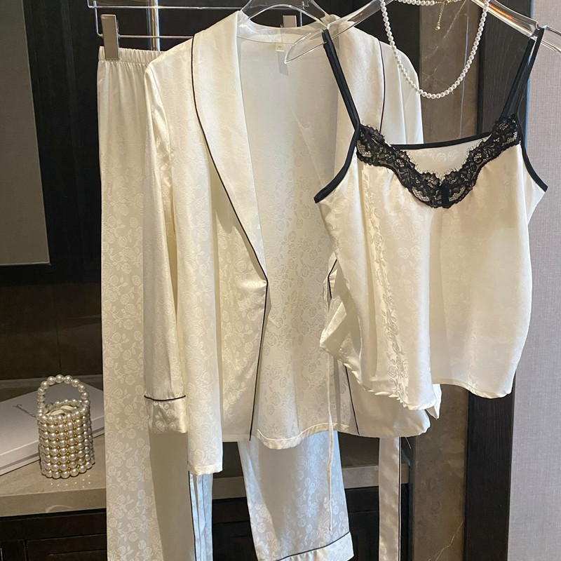 张雨绮姐姐同款春秋睡衣女高级感国风丝绸新中式带胸垫三件套套装,女士内衣/男士内衣/家居服,睡衣/家居服套装,淘宝优惠券,粉丝福利购,淘宝优惠卷